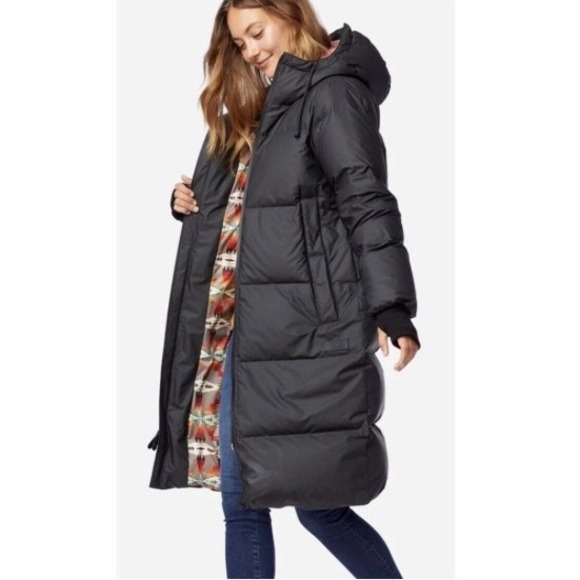 Pendleton Jackets & Blazers - Pendleton Vancouver Puffer Jacket Womens M Black Hooded Long Down Fill Coat